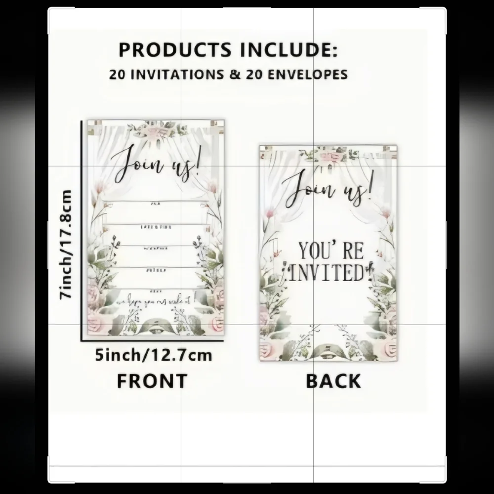 New 20 PACK FLORAL WEDDING INVITATIONS AND ENVELOPES